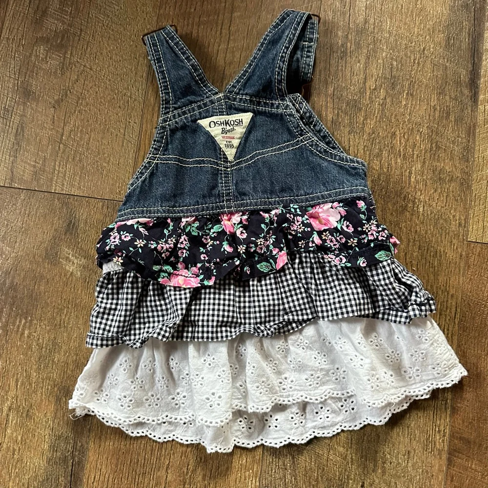 Baby OshKosh B'gosh Overalls 12 Months Blue Black Floral Gingham